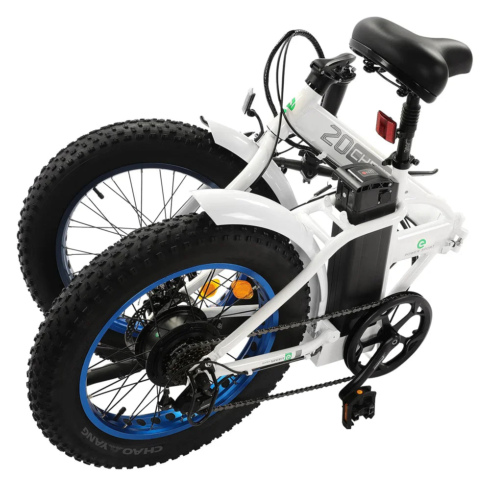 Ecotric 20" Fat Tire Portable and Folding Electric Bike - White and Blue | UL Certified