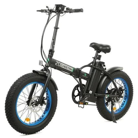 Ecotric 20" Fat Tire Portable and Folding Electric Bike - Black and Blue